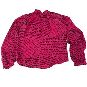Hayes Street Vintage Women's Blouse Medium Pink & Black Abstract Design‎